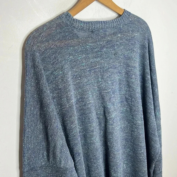 Eskandar One Size Blue Linen Blend Longline Knit Crewneck Tunic Sweater Dress - Picture 7 of 13